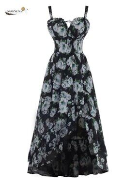 Corset Dress Flowy High Low A-Line Sleeveless Sweetheart Chiffon with Pockets